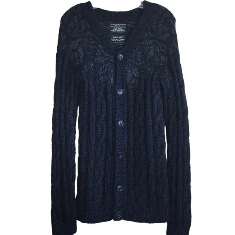 ALLSAINTS SPITALFIELDS Chunky Knit Button Down Norwegian Inspired Cardigan Sz.S